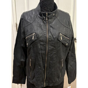 JouJou Women's Faux Leather Motorcycle Jacket Long Sleeve Pockets Size XXL Black